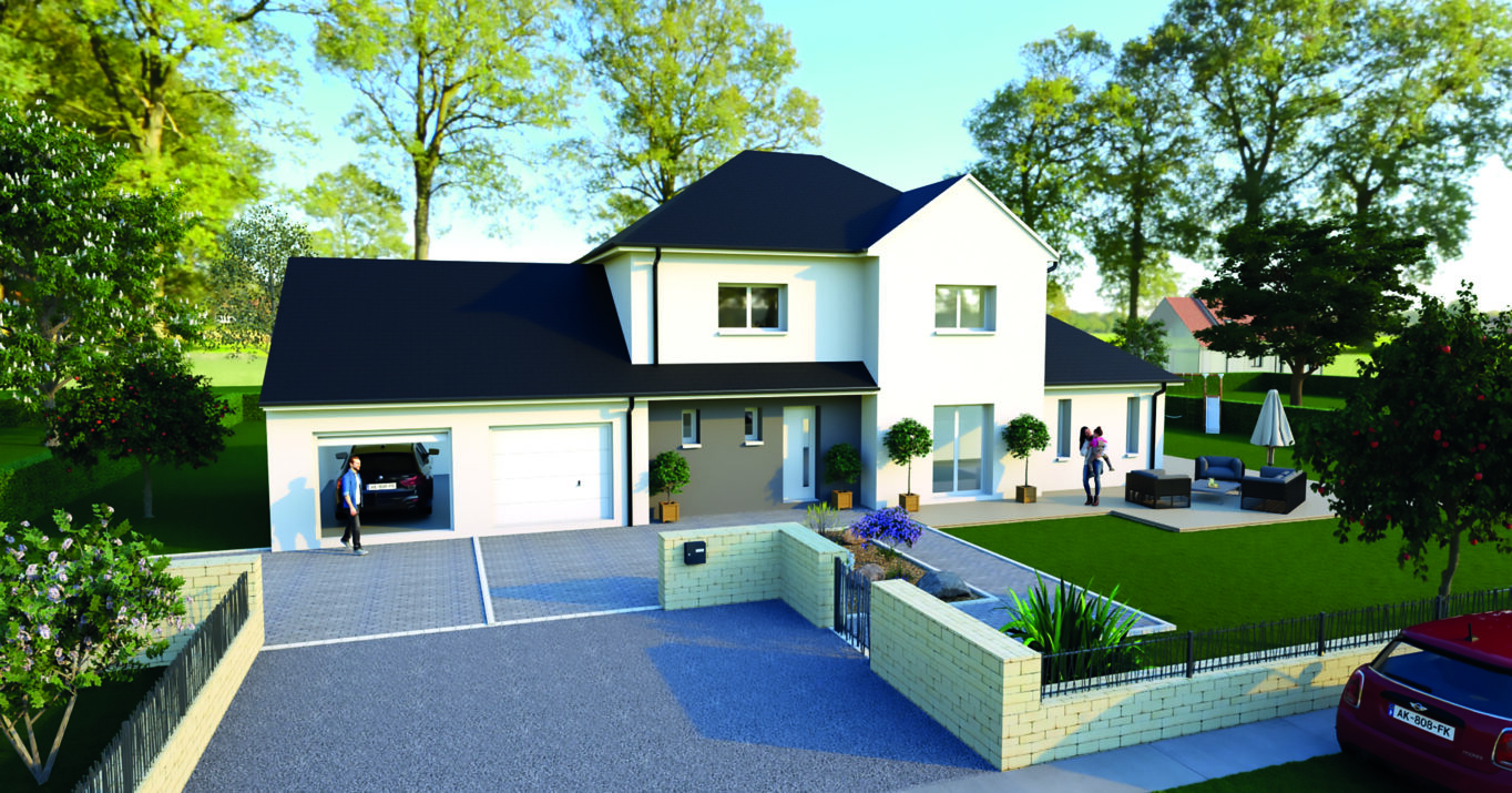 Exemples de plans personnalisés en 3D d'une maison moderne présentée dans le catalogue MCC 2025.